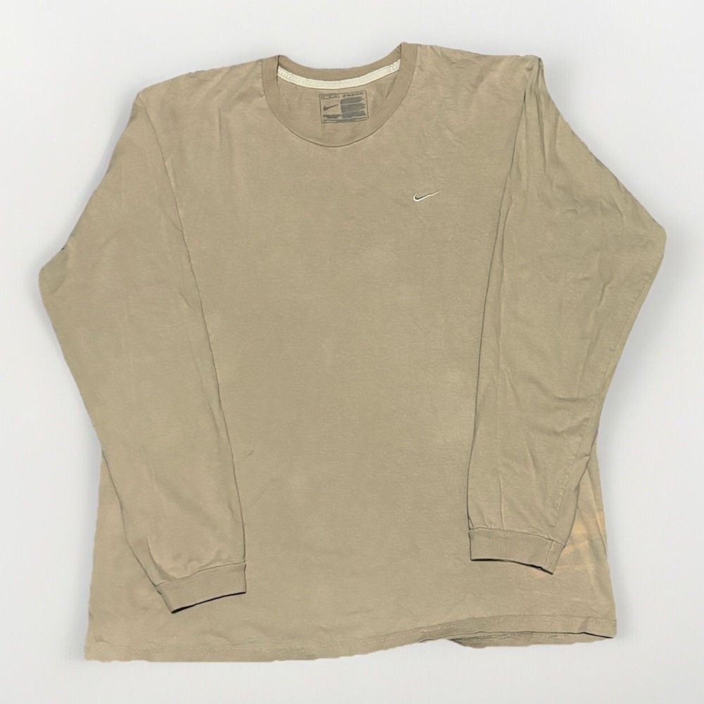 Size Large Men's Tan Y2K Silver Swoosh Long Sleeve Shirt